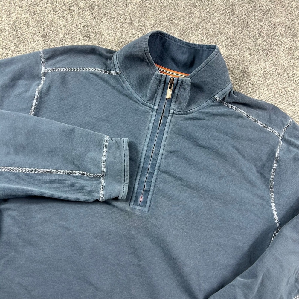 Tommy Bahama Pullover Mens XL Blue Quarter Zip Cotton Blend Island Sweatshirt